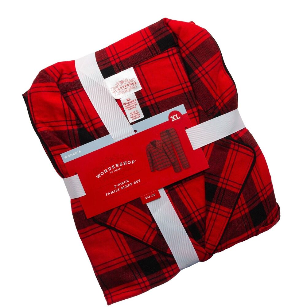 Wondershop Women's XL Red Black Plaid Family Christmas Pajama Set Cotton 2 Piece